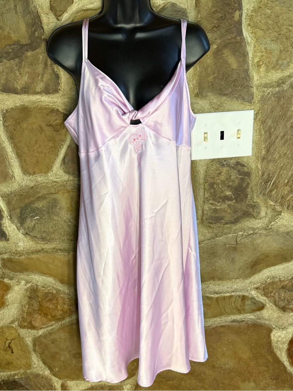 Satin Slip Dress Nightgown in Light Lavender with Spaghetti Straps